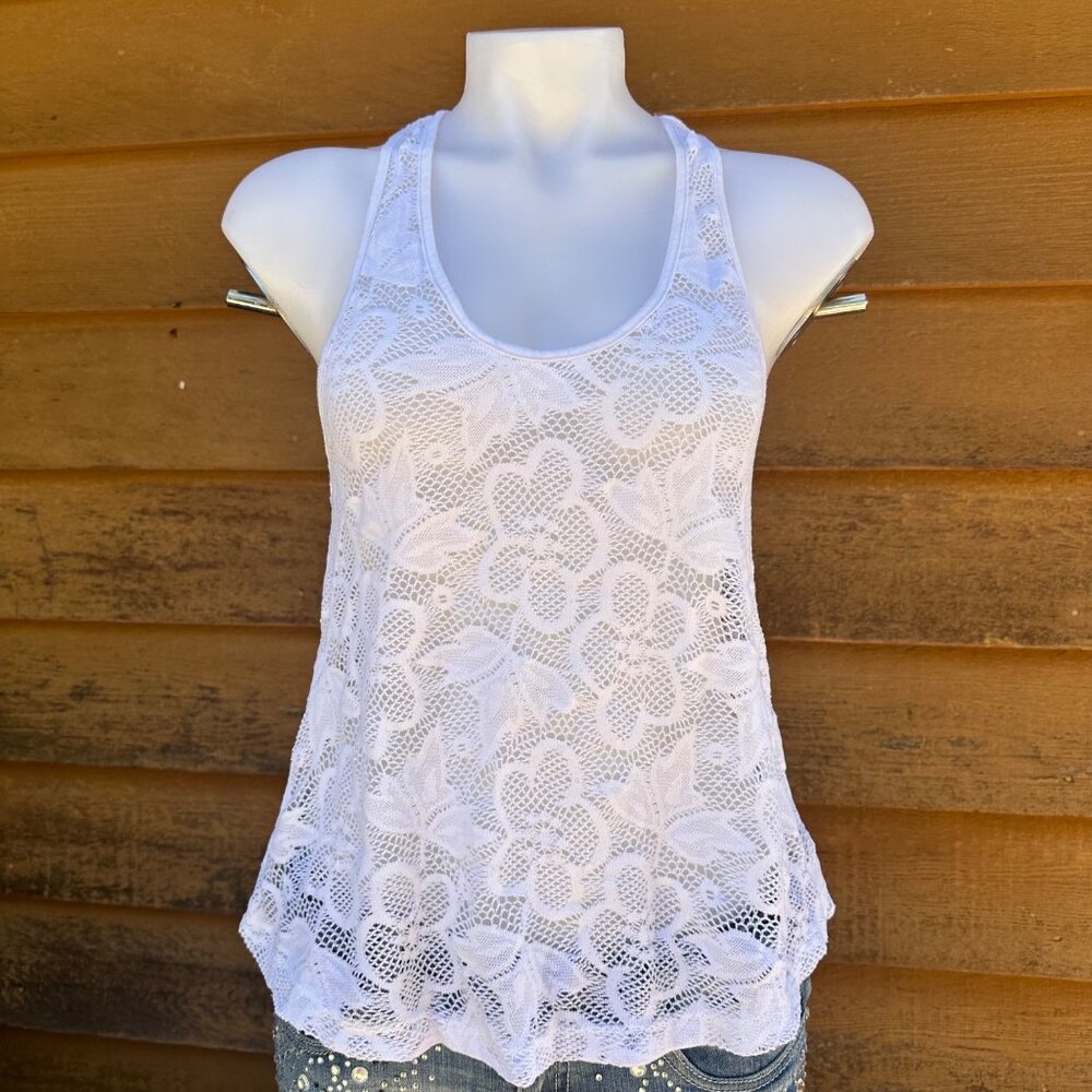 Concert White Floral Knit Lace Razor Back Tank Top Size S
